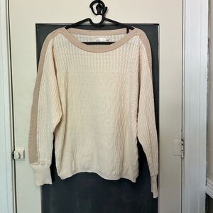 PraNa Boat Neck Cream Beige Cable Knit Sweater Top Women Organic Cotton size Sm